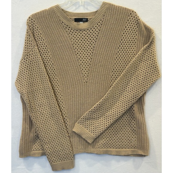 Kut from the Kloth Sweaters - Kut from the Kloth Tan Knit Sweater Women's Sz M Pullover Long Sleeve Open Weave